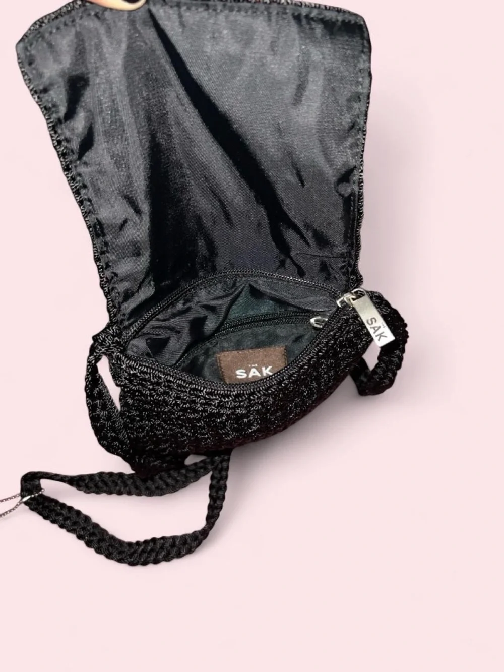 The Sak Black Crochet Crossbody with Braided Strap
